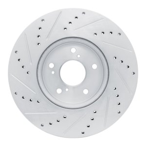 Acura ILX Brake Rotor (1) - Front Right - R1 Concepts - Drilled & Slotted - Silver - `13-`25